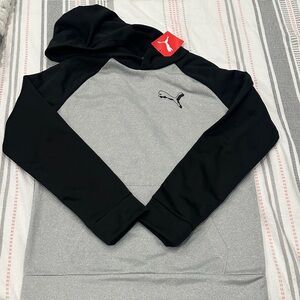 Puma Black and Gray Raglan Hooded Pullover for Kids